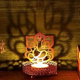 Gold Metal Divine Shadow Ganesh Tealight Candle Holder Handcrafted Table Tea Light Holder- Candle Holder for Home Decor Ganesha tealight Candle Holder Stand for Home Decoration (Pack of 1)-image-99