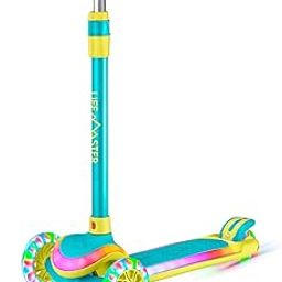 Lifemaster 3-Wheel Kids Scooter with Multi-Color Lights on Deck & Wheels – 5-Height Handlebar, Wide Anti-Slip Deck, Child Safety Certified, Boys & Girls Ages 3+ Supports Up to 150 lbs, Aqua Yellow-image-48
