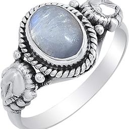 0.925 Sterling Silver and Rainbow Moonstone Handmade Ring for Unisex Adult-image-33