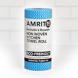 AMRIT Reusable Kitchen Towel Roll –1 Roll - 80 Sheets | Non-Woven, 2-Ply, Washable & Absorbent | Eco-Friendly Multi-Purpose Kitchen Paper Towel Roll | Kitchen Cleaning Wipe Roll (Pack of 1)-picture-19