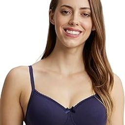 jockey 1723 Women's Wirefree Padded Super Combed Cotton Elastane Stretch Medium Coverage T-Shirt Bra with Lace Styling_Classic Navy_38D-picture-3