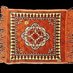 Decorative Quilted Pooja Mat/Prayer Mat with Floral Mandala Design, Brown and Red, Fringed Border-image-39