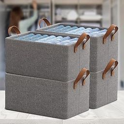 DINEDUST Foldable Wardrobe Organizer with Durable Handle, Stuff Storage Box Closet Drawer Organizers for Clothes, Toys, Blanket etc. (Grey) (pack of 4)-picture-16