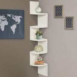 WEBSHOPPEE Wooden Wall Shelves | Corner Hanging Shelf For Living Room Stylish | Zig Zag Home Decor Floating Display Rack Storage Organizer Unique Design With Finish 5 Tiers (White)-image-5