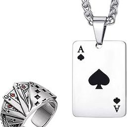 Jewellery Combo of Silver Stainless Steel Ace of Spade & Poker Full House Ace - Pendant with Chain & Biker Punk Ring For Men & Boys-image-32