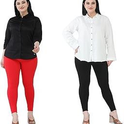 Premium Cotton Body Hugging Ankle Length Legging for Women, Soft and Comfortable Fabric with Elastic Closure, Free Size - Pack of 2pc (Fit Upto 25 to 32 Waist)- Black, Red-picture-18