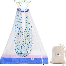 Amazinghind Mosquito Net for Baby Cradle Swing/Mosquito Net for Baby Jhula with Side Zip Opening (0-3 yrs) (Blue) (White Net - Blue Border)-19