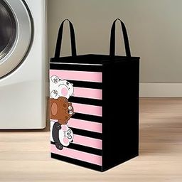 75 L Non Woven Panda Printed Rectangular Foldable Large Laundry Bag/Basket With Lid & Handles, Freestanding Clothes Storage Organizer for Bedroom (36x36x53cm, Set of 1)-image-80
