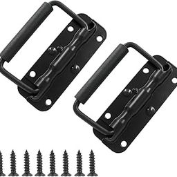 Litoexpe 2pcs Spring Loaded Handles, Black Heavy Duty Handle, Stainless Steel Chest Handle with Rubber Grip, Surface Mount Folding Handles for Toolbox Chest Case Trunks Crates Storage Boxes-image-74