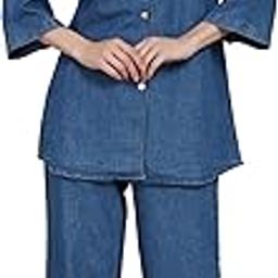 A chic and versatile denim co-ord set featuring a relaxed button-down top with wide sleeves and matching wide-leg pants — perfect for effortless everyday style.-44