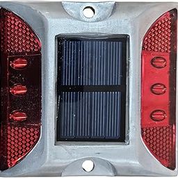 LADWA Solar Powered LED Road Stud – Aluminium Reflective Path Marker with Red Lights & Detachable Shank – Waterproof Traffic Safety Stud for Roads, Driveways, Parking Areas – Silver-10