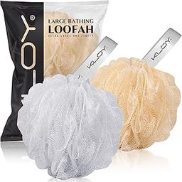 KLOY Large Bath Loofah Sponge Scrubber Exfoliator for High Lather Cleansing (White and Gold)-image-68