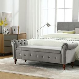 Ginny Bed End Bench -Sofa Bench Sofa Couch Upholstered 2 Seater Sofa Chaise Lounge for livingroom Bedroom Office guestroom Grey-image-9
