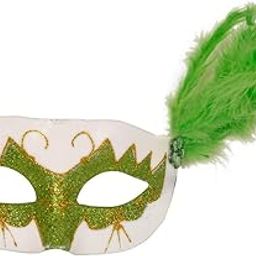 Wanna Party Glittery Eye Mask with Feathers (Green)-36