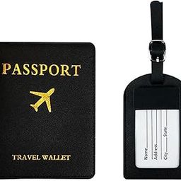 Luggage Tag and Passport Protector Set, Plane Pouch Passport Suitcase Identification Leather Tag Luggage Tags for Children School Bag (Black)-50