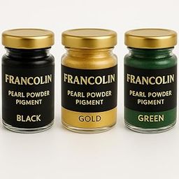 Francolin | Black, Gold & Green | Mica/Pearl Powder Pigment | Non Toxic | Vibrant Metallic Glowing | for Soap, Epoxy Resin, Painting, Nail Art & Craft, Cosmetic, Slime | 20g*3-picture-24