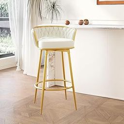 Lavish Craft Modern Velvet Bar Stools, Set of 2, Counter Height Chairs with Woven Backrest, Beige (Beige)-image-72