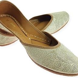 Women Carry Gold Genuine Soft Leather Embroidered Jutis | Bite and Pinch Free Jutti | Punjabi Formal Juttis | Girl's Wedding Flat Ladies Mojari | Formal Ethnic Juti |-image-32