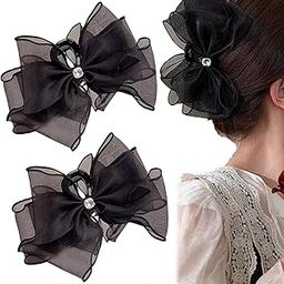Melodio 2 PCS Elegant Black Mesh Tulle Bow Hair Claw Clip - Stylish & Secure Hold for All Hair Types-image-5