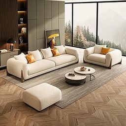 AR HANDICRAFTS Luxury Sofa Set Luxury Chesterfield Sofa in for Home Living Room & Office (White 3+1+1) (3+1=4 One Footrest)-image-54
