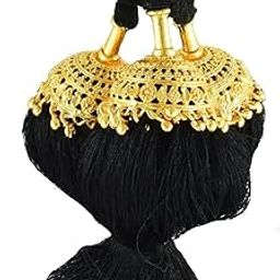VAMA Fashions Black Savaram and Kunjalam Kemp Ready Jada Billalu Jadaisaram Bharatanatyam Kunjalam jada gantalu for women-image-84