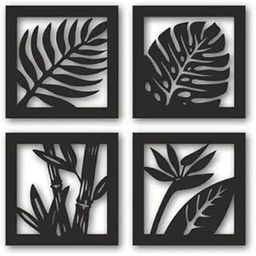 Kumawat Craft Modern Tropical Leaf Wall Art, Black Frame, Set of 4, Botanical Design, Palm and Monstera Pattern-image-18