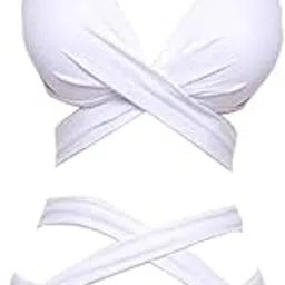 snappsy Women Set Nylon Ladies Cross Strappy Beachwear for Club Travel Salons White L-picture-0