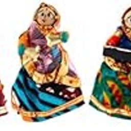 JH Gallery Traditional Rajasthani Handmade Decorative Puppet Doll Fridge Magnet (Set of 5) (Female Dolls)-image-48