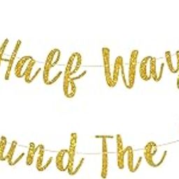 Festiko® Half Way Around The Sun Banner, Gold Glitter, Half Birthday Decorations, 10x20cm, 1 Set-image-35