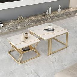 SenceWin-Iron Frame Handmade Square 20"x20" Coffee Table/Nesting Table/Side Table/Center Table with Marble Living Room/Drawing Room/Balcony MDF White Top (White Gold)-64