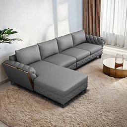 GRAPEWOOD Logan 6 Seater LHS L Shaped Sofa Set for Living Room (Dark Grey Fabric) Premium Fabric Sofa Set-image-95