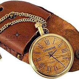 Unisex Personalized Pocket Analog Watch Chain And Leather Case,Dial-Yellow, Band-Gold-image-30