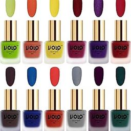 Volo Velvet Dull Matte Bold Colors Nail Polish Combo in Wholesale Rate(Parrot Green, Orange, Yellow, Carrot Red, Metallic Dark Purple, Dark Coffee, Blue, Coral, Grey 96 ml) Pack of 12-image-24
