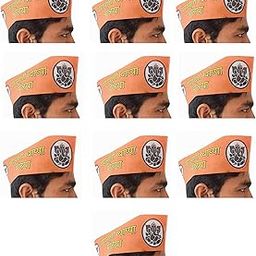 FQZILON Orange Gandhi Topi/Nehru Cap/Traditional White Cap/Ganapati babpa Mouriya Ganesha Topi/Pooja Topi/Cap for Present in Functions/Maharashtrian Topi (Pack of 10)-24