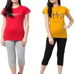 Women's Cotton Half Sleeve Printed T-Shirt and Capri Bottom Set Look Trendy Stylish and Attractive Comfy and Casual Purpose-image-49
