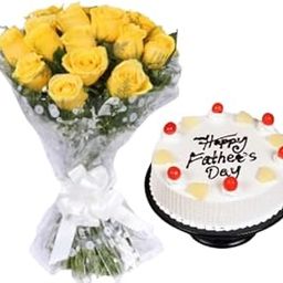Froscentra Father's Day Special | 12 Yellow Roses Fresh Flowers Bouquet | Half kg Pineapple Cake | SameDay/NextDay Delivery-image-38