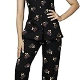 Night Dresses for Women Cotton Night Wear Loungewear Printed Button-Closure Collar Shirt and Pyjama Set Comfortable Sleepwear Two Piece Night Suit Casual Wear-image-34