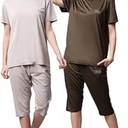 VIMAL JONNEY Polyester Blend Vimal Jonnney Dryfit Lycra Solid Multicolor Tracksuit Co-Ord Sets For Women (Pack Of 2)-Dryfit_T_D13_L.Gry_Olv_004-S, Large, Grey-1