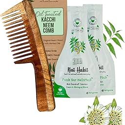 Nat Habit Wide Wooden Kacchi Neem Comb & Neem Bhringraj Hair NutriMask For Hair Growth, Hairfall Control & Hair Smoothening (Combo Pack of 3)-image-22