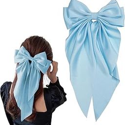 1pc Bow Clip with Tails Hair Bow Clip For Woman Girls Silky Satin Hair Barrettes Clip Large Bow Hair Slides Metal Clips French Barrette Long Tail Bowknot Hairpin Hair Pins Accessories (Light Blue)-image-2