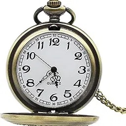 young & forever Bronze Greek Designer Pocket Watch with Chain Roman Number Dial Pendant Necklace Locket Antique Vintage Gandhi Style Pocket Watch for Men/Women-picture-0
