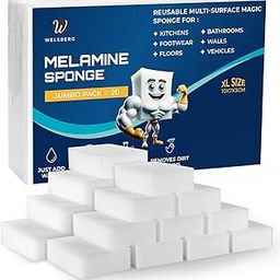 Welsberg Dirt Eraser Sponge Pack of 20 Melamine Miracle Sponge 10 x 7 x 3 cm Eraser Sponge Cleaning Sponge, Magic Sponge Eraser for Household, Kitchen, White Walls, Bathroom, Shoe Sponge, White-image-83