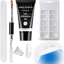 Poly Nail Extension Gel Kit for Builder Gel UV Nail Art Kit Extension Set (1 Polygel Tube, 100 Clear Nails+1 Buffer+2 Dual Ended Spatula+Nail Art Brush & Poly Nail Clips+Mini UV Lamp) (CLEAR)-picture-50