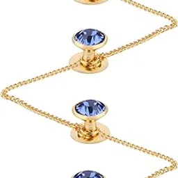 tripin Men's Brass Kurta Buttons with Blue Diamond Crystal and Chain in a Box-picture-7