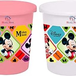 Heart Home Disney Mickey Minnie Print Plastic 2 Pieces Garbage Waste Dustbin/Recycling Bin for Home, Office, Factory, 5 Liters (Pink & White) -HS_35_HEARTHS17791-17