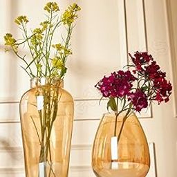 Amber Flower Glass Modern Vase Set Perfect For Wedding & Home Decorative For Home Decor Living Room Office And Place Settings (Set Of 2)-85
