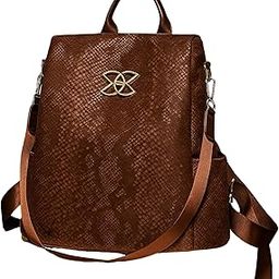 Brown Snake Print Backpack for Women | Designer Faux Leather Convertible Bag with Anti-Theft Pocket-image-9