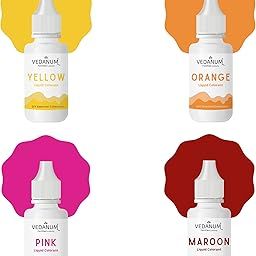 VEDANUM DIY Premium Liquid Colors for Soap Making, Bath Bombs, Bath Salts, Cosmetics, Skin Friendly Pigments, Pack of 4 (15 ml Each) Yellow, Orange, Pink, Maroon-image-77