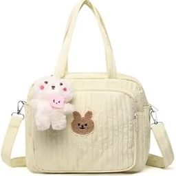 CURVEAR Cute Kawaii Plush Handbag for Girls – Soft Cartoon Shoulder Bag with Bunny Patch & Teddy Keychain – Aesthetic Crossbody Travel Purse for School, Office, Picnic, or Gifting-image-26