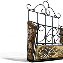 Decorative Magazine and Newspaper Holder, Metal and Wood, Classical Design, Brown, 38 x 27 cm-image-7